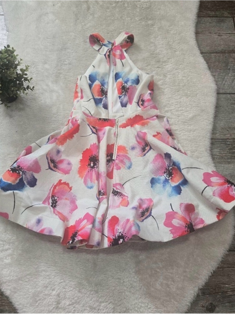 Luxxel White Halter Floral Mini Dress with Pink & Blue Blooms